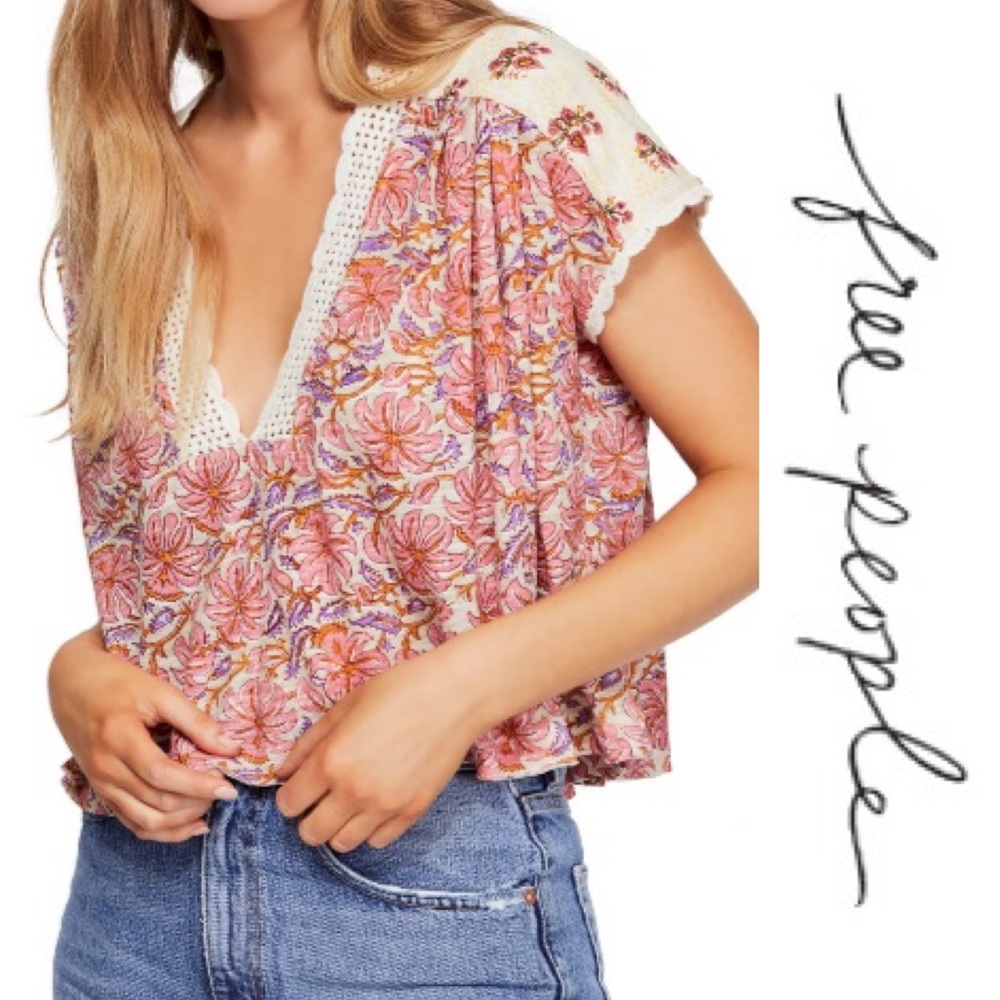 Free People Leilani Ivory Print Top